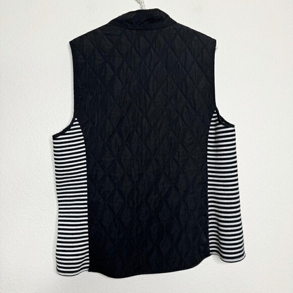 Talbots Black White Quilted Puffer Side Stripe Zip Up Front Outerwear Vest Large - Picture 8 of 8